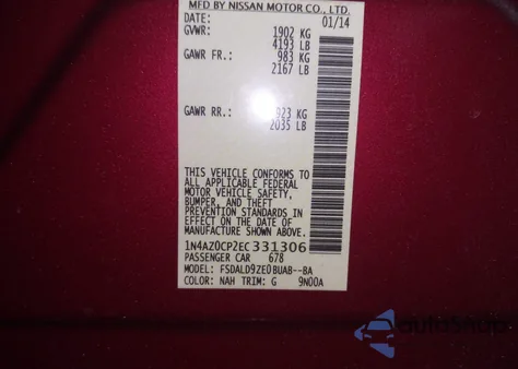 2014 Nissan Leaf Sv from USA, damaged, VIN 1N4AZ0CP2EC331306